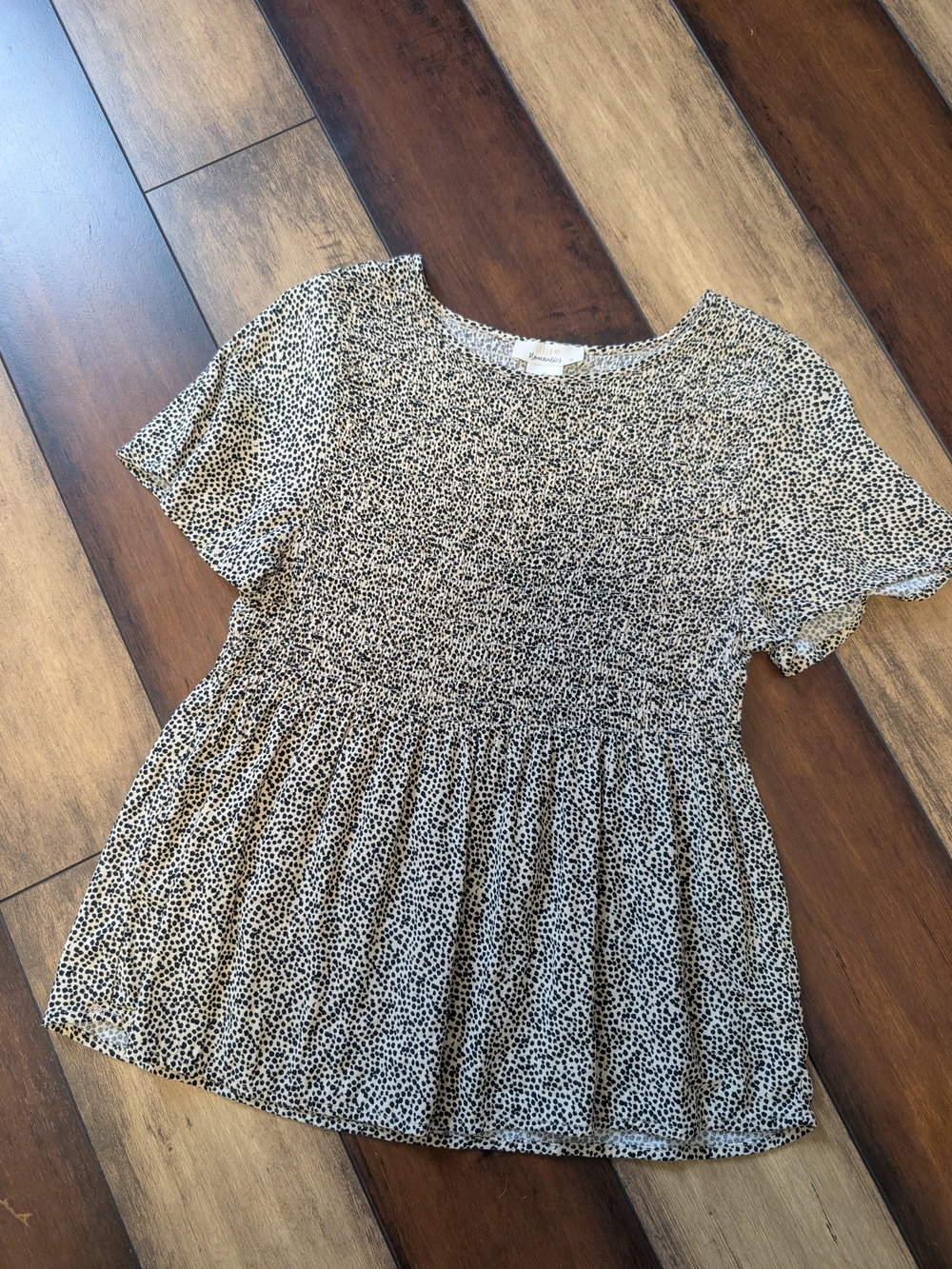 Women's Black & Tan Dotted Peplum Top